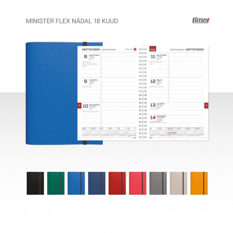 Raamatkalender Minister FLEX korallpunane nädal H 18 kuud alates  juuli 2025a, spiraalköide, kummist