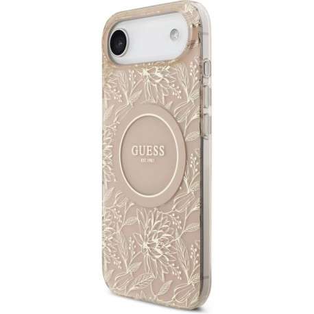 Guess Apple iPhone 17 Air Silicone case with MagSafe Flowers Allover with Pearl Strap Pink