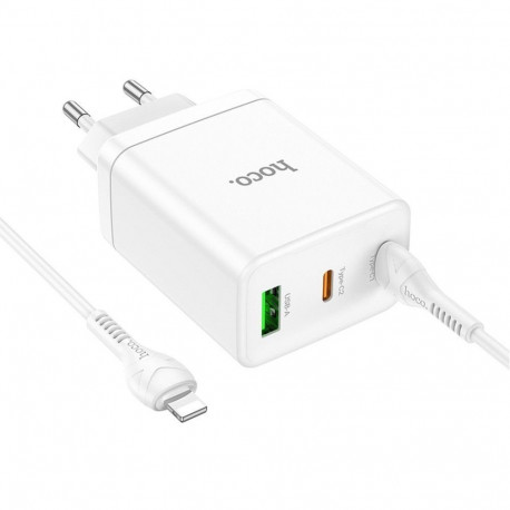 Hoco Phone charger Hoco 2 x USB C + USB A QC3.0 PD 3A 35W + cable USB C to Lightning N33 white