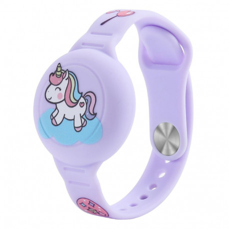 AirTag Case Wristband Silicone Wristband for Kids - Purple with Unicorn