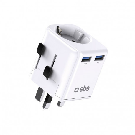 SBS universal travel adapter - EU 2xUSB-A - white