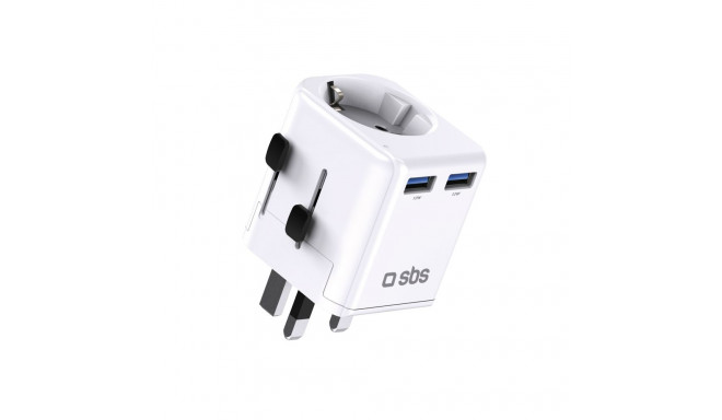 SBS universal travel adapter - EU 2xUSB-A - white