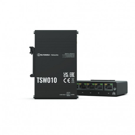 Teltonika TSW010 DIN Rain Switch 5 x Fast Ethernet (10/100) Power over Ethernet (PoE) Black