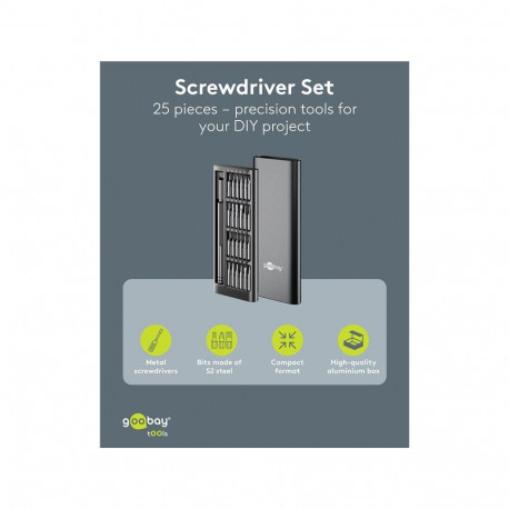 Goobay Tools Screwdriver Set with 24-Piece Precision Bit Set