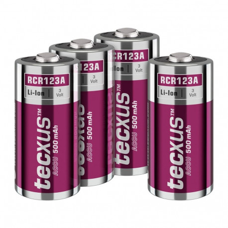 Tecxus RCR123 Rechargeable - 500 mAh, 4 pc. in cardboard box
