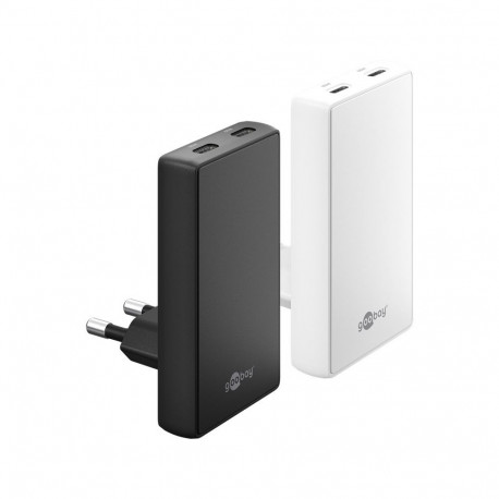 Goobay 65 W USB-C PD GaN kahe pordiga 90° lame kiirlaadija, valge