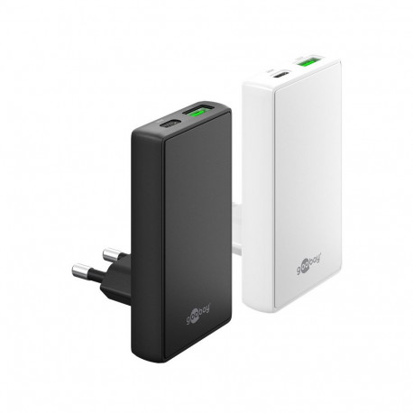 Goobay USB-C™ PD GaN Dual Fast Charger 90° Flat (65 W) white white