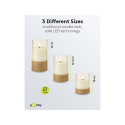 Goobay 3-osaline LED pärisvahast küünalde komplekt klaasis, valge, kanepiga ümber mähitud