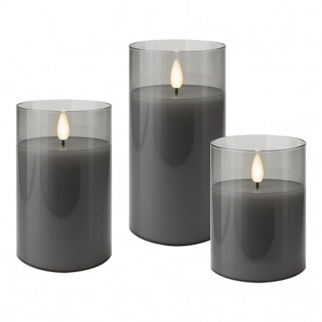 Goobay Set of 3 LED Real Wax Candles in Glass, Grey-Transparent