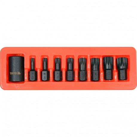 Yato Impact Spline Bit and Holder Set YT-10663, 9pcs, Spline, 1/2" (12.7mm), CrMo, S2, phosphated
