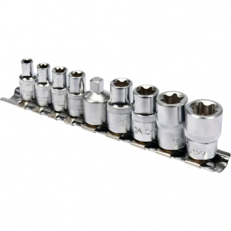 Yato YT-0520 Torx socket set E5-E16, 9 pcs, 1/4" and 3/8", CrV, chrome plated