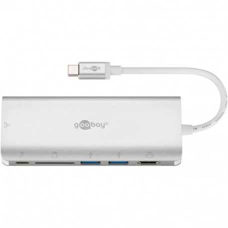 Goobay USB-C Multiport Adapter to HDMI, USB-A, Card Reader, RJ45, Aluminium, silver