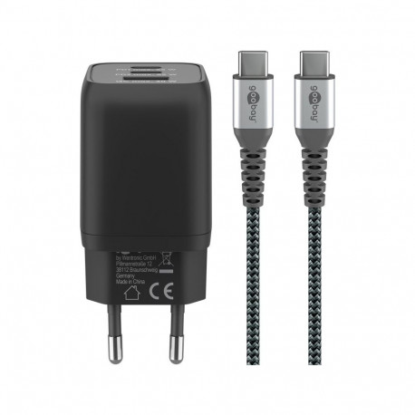 Goobay 65 W USB-C Nano kiirlaadija ja USB-C tekstiilkaabli komplekt (1 m)