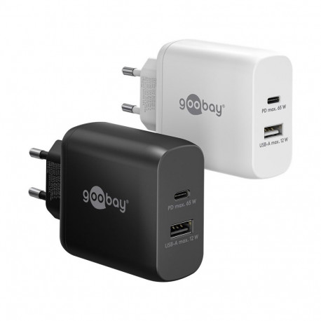 Goobay 65 W USB-C PD GaN kahepordine kiirlaadija valge