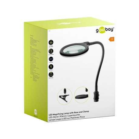Goobay LED Magnifying Lamp with Base and Clamp, 6 W, black