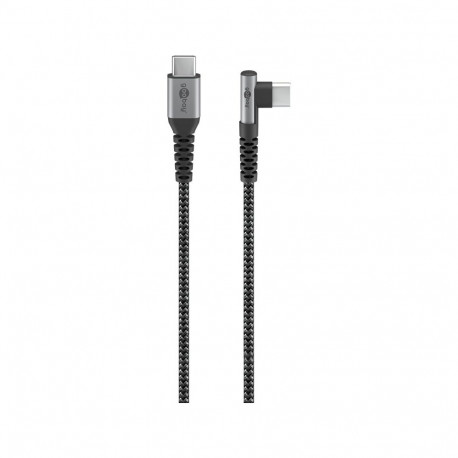 Goobay USB-C to USB-C metallist pistikutega tekstiilkaabel (kosmosehall/hõbedane), 90°, 1 m