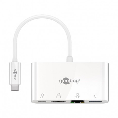 Goobay USB-C multiport adapter HDMI ja Ethernet, PD, valge