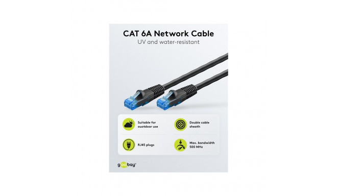 Goobay CAT 6A välitingimuste patch-kaabel, U/UTP, must 20 m