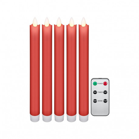 Goobay Set of 5 Red LED Real Wax Rod Candles, incl. Remote Control