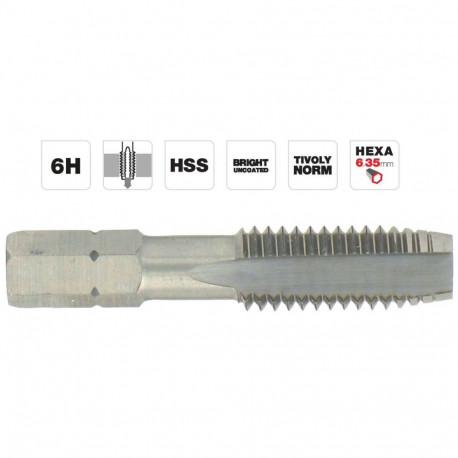 Machine tap M4x0.7, HSS, 1/4 HEX shank