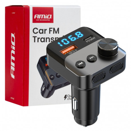 Transmiter samochodowy fm 1×usb-a 1×usb-c 12v 24v amio-04647