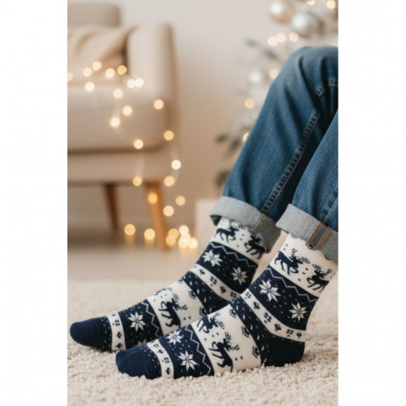 SOKISAHTEL JARNO tumesinised jõulumustriga puuvillased sokid 446