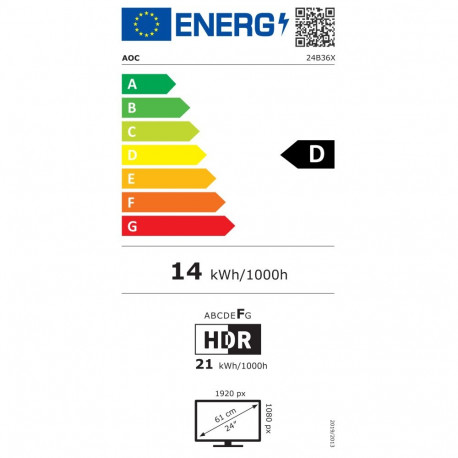 AOC 24B36X 24" IPS FHD 16:9 144 Hz 0,5 ms 1920 x 1080 pikslit 300 cd/m² 1 HDMI port must monitor