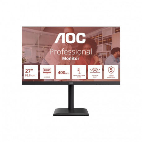 AOC U27E4CV 27" IPS UHD 16:9 60 Hz 4 ms 3840 x 2160 pikslit 400 cd/m² 2 HDMI-pesa must