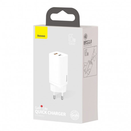 Baseus GaN2 Lite laadija USB-C | 65W valge