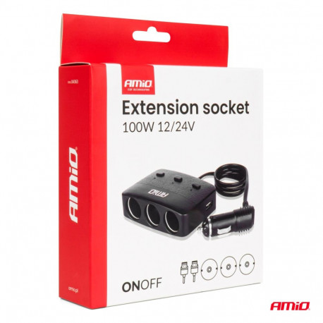 Kolmik laadija + 2x USB-A ON/OFF 100W 70