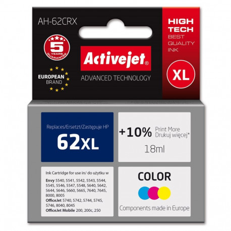 Activejet AH-62CRX ink (replacement for HP 62XL C2P07AE; Premium; 18 ml; color)