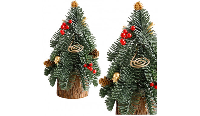 Choinka Ozdobna Dekoracyjna Na Pniu Czerwona Jarzębina Szyszki 26 x 12 cm