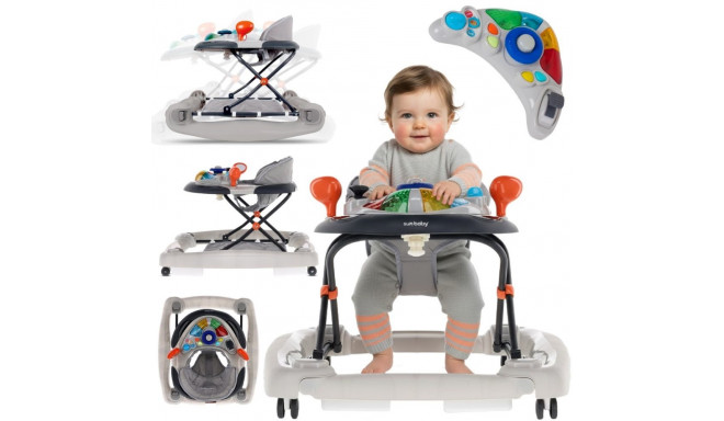 Chodzik kołyska z kierownicą - różowo szary