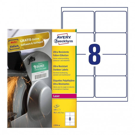 Sticker label AVERY Zweckform 99.1 x 67.7mm 40 sheets ultra durable (L7914-40)