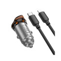 Car charger Hoco 2 x USB C QC PD 45W + cable USB C to Lightning NZ16B metal gray