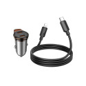 Car charger Hoco 2 x USB C QC PD 45W + cable USB C to Lightning NZ16B metal gray