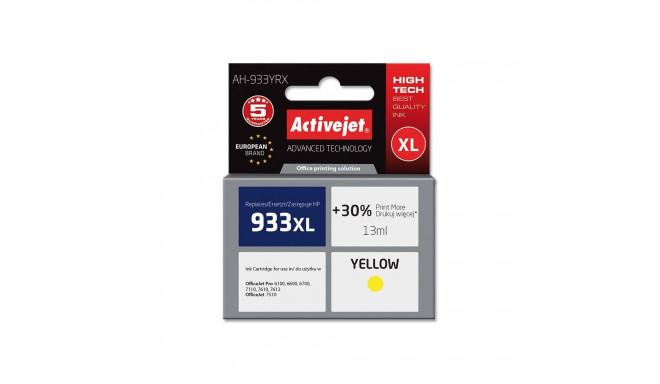 Activejet AH-933YRX tindikassett (asendus HP 933XL CN056AE; premium; 13 ml; kollane)