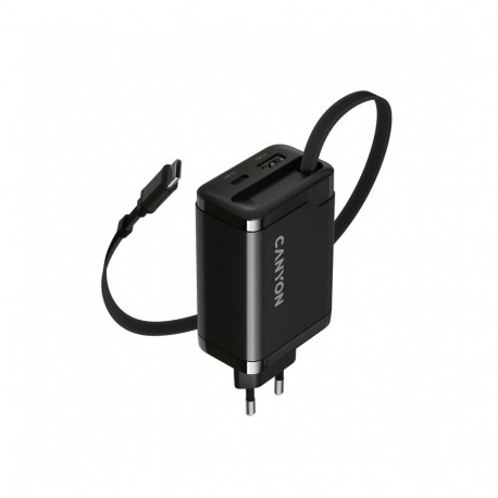 CANYON charger OnCharge 65RC Build-In Cable USB-C 65W 1xPD 1xQC EU Black