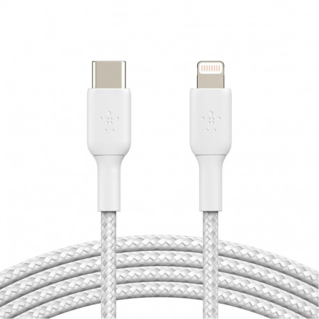 Belkin BOOST CHARGE USB-C to Lightning Cable, Braided, 2M White