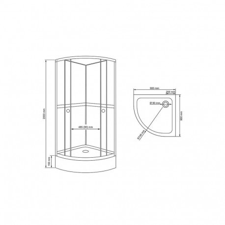 SHOWER ENCL QA097-90 NERO WHITE 90X90 3P