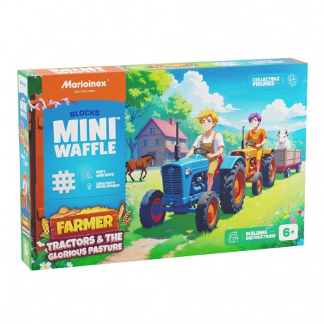 MARIOINEX Mini Waffle Farmer Building Blocks Tractors and a cool meadow, 110 pieces