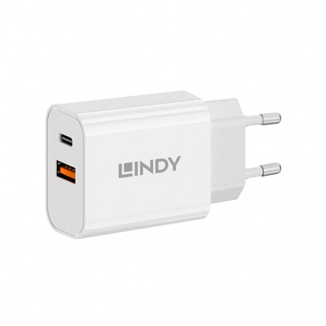 Charger - LINDY 30W USB Type A & C Charger, Dual Port PD Compact Design, White