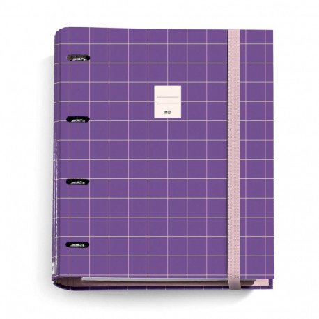 Kaustik A4 100l 5x5 ruut 4-värvi register, 4-D rõngaskaaned lam.kartong kummiga Rider Violet Miquelr