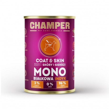 CHAMPER Coat & Skin Monoprotein Turkey - wet dog food - 400g