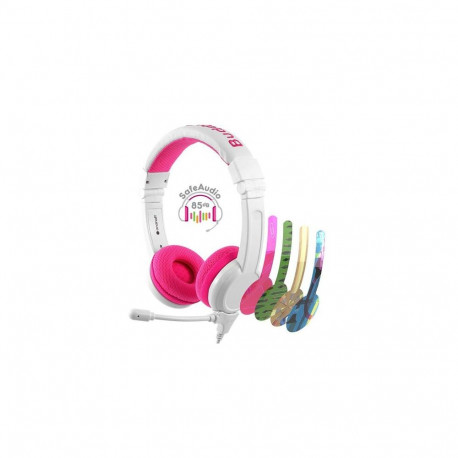 BuddyPhones School+ Headset Wired Head-band Calls/Music Pink, White