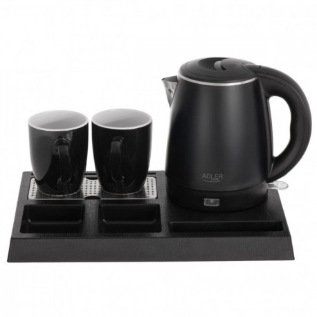 Hotel kettle AD 1387 with a tray with 2 cups 1l, stainless steel