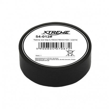 54-012# Taśma izolacyjna klejąca 0,15mm/19mm/10m - czarna (10 tk.)