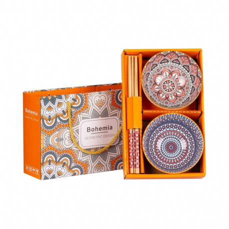 Set BOHEMIA 2-bowls and chopsticks, colourful