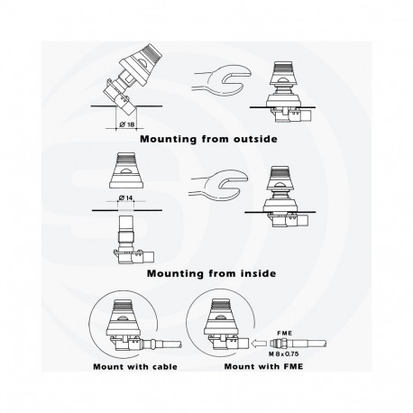 SKA901 1/4  ML/5m RG58/FME-f fixed mount mobile antenna