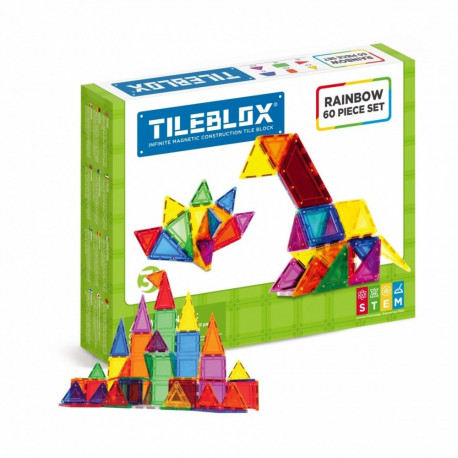 The Tileblox Rainbow 60-Piece Set is a popular magnetic building toy made by Magfor